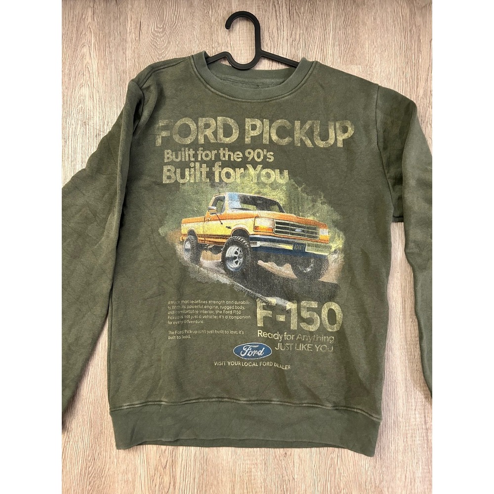 Vintage Ford F-150 Pickup Truck Graphic Sweatshirt Olive Green Mens S 90s Style‎